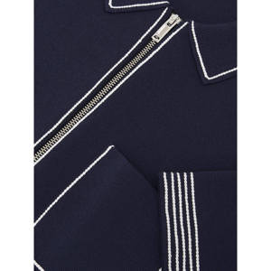 REISS Bruno Navy Sleeve-Trim Half-Zip Polo Shirt